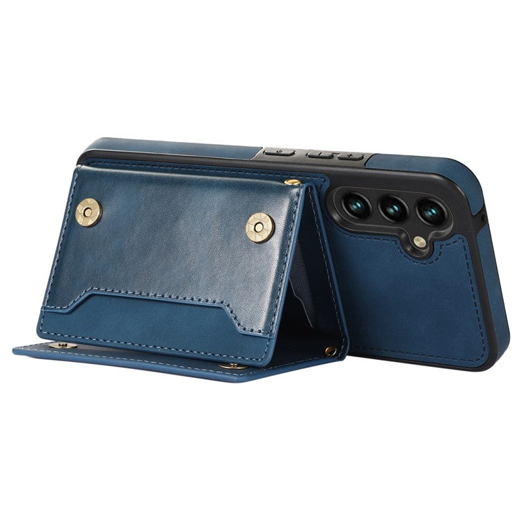 For Samsung Galaxy S25+ Case Wallet RFID Blocking TPU Leather Phone Cover with Lanyard - Blue