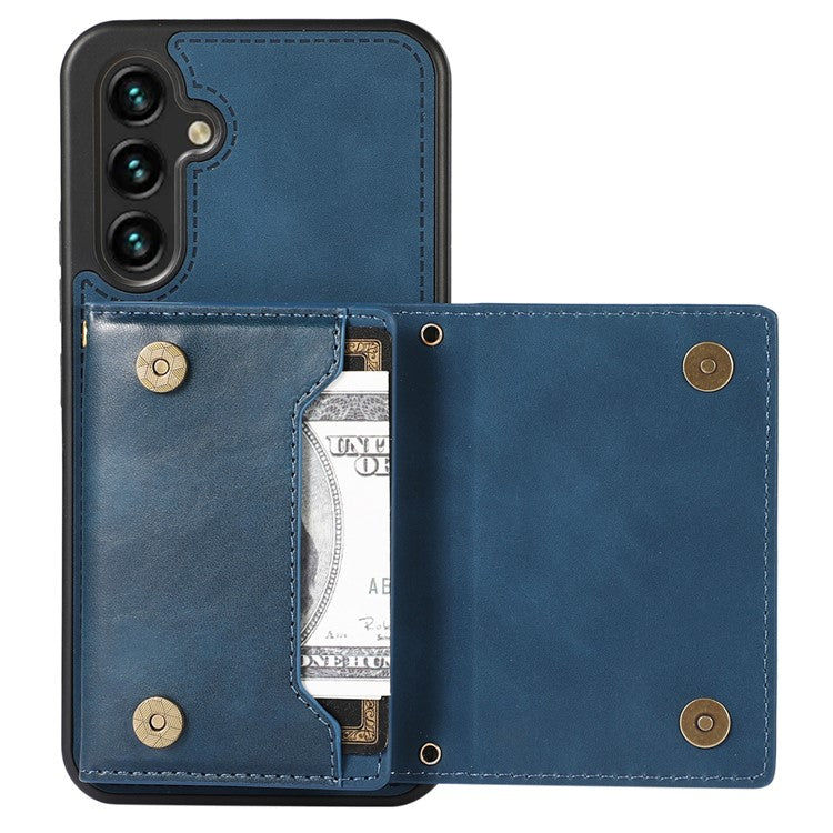 For Samsung Galaxy S25+ Case Wallet RFID Blocking TPU Leather Phone Cover with Lanyard - Blue