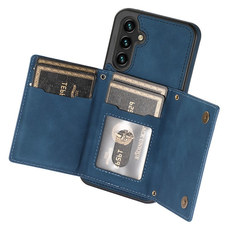 For Samsung Galaxy S25+ Case Wallet RFID Blocking TPU Leather Phone Cover with Lanyard - Blue