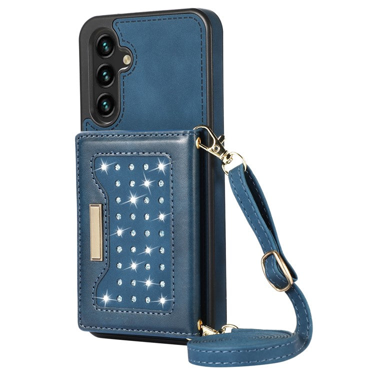 For Samsung Galaxy S25+ Case Wallet RFID Blocking TPU Leather Phone Cover with Lanyard - Blue