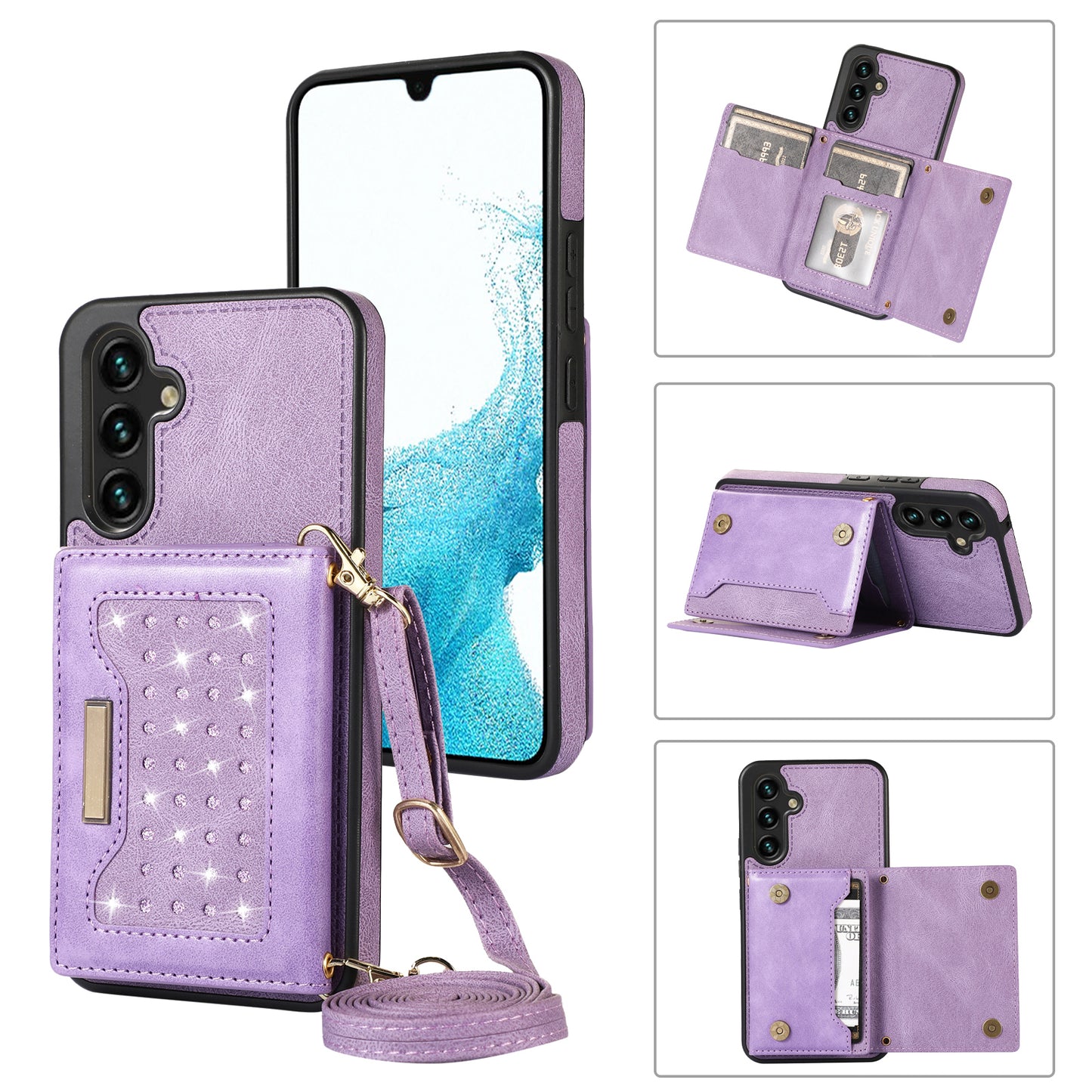 For Samsung Galaxy A16 5G / 4G Case Wallet RFID Blocking TPU Leather Phone Cover with Lanyard - Purple