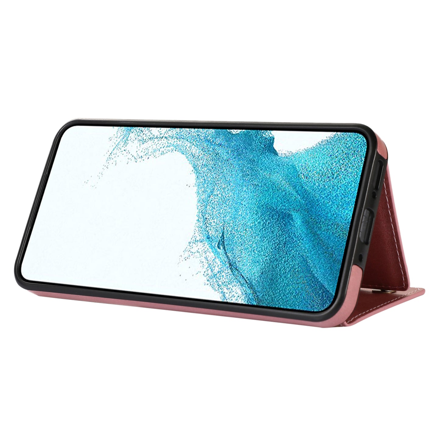 For Samsung Galaxy A16 5G / 4G Case Wallet RFID Blocking TPU Leather Phone Cover with Lanyard - Rose Gold