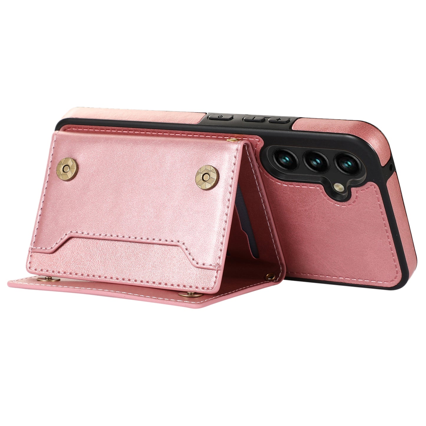 For Samsung Galaxy A16 5G / 4G Case Wallet RFID Blocking TPU Leather Phone Cover with Lanyard - Rose Gold