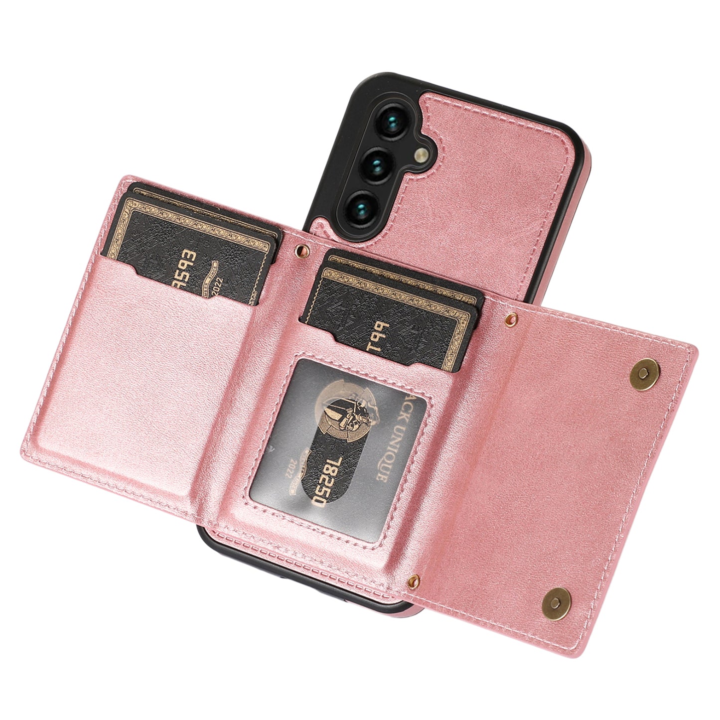 For Samsung Galaxy A16 5G / 4G Case Wallet RFID Blocking TPU Leather Phone Cover with Lanyard - Rose Gold