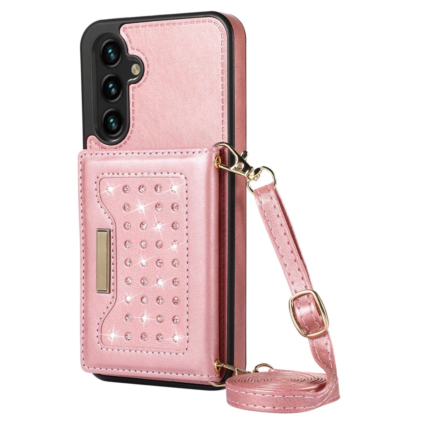 For Samsung Galaxy A16 5G / 4G Case Wallet RFID Blocking TPU Leather Phone Cover with Lanyard - Rose Gold