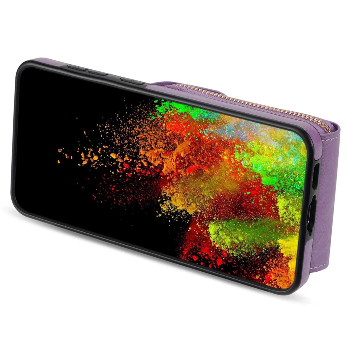 For Samsung Galaxy A16 5G / 4G Case Zipper Wallet Leather+TPU Phone Cover with Strap - Purple