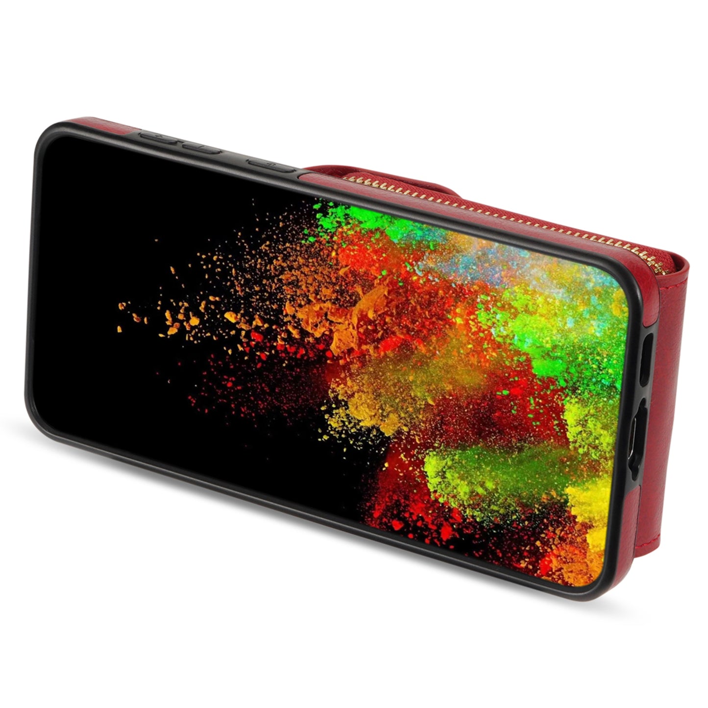 For Samsung Galaxy A16 5G / 4G Case Zipper Wallet Leather+TPU Phone Cover with Strap - Red