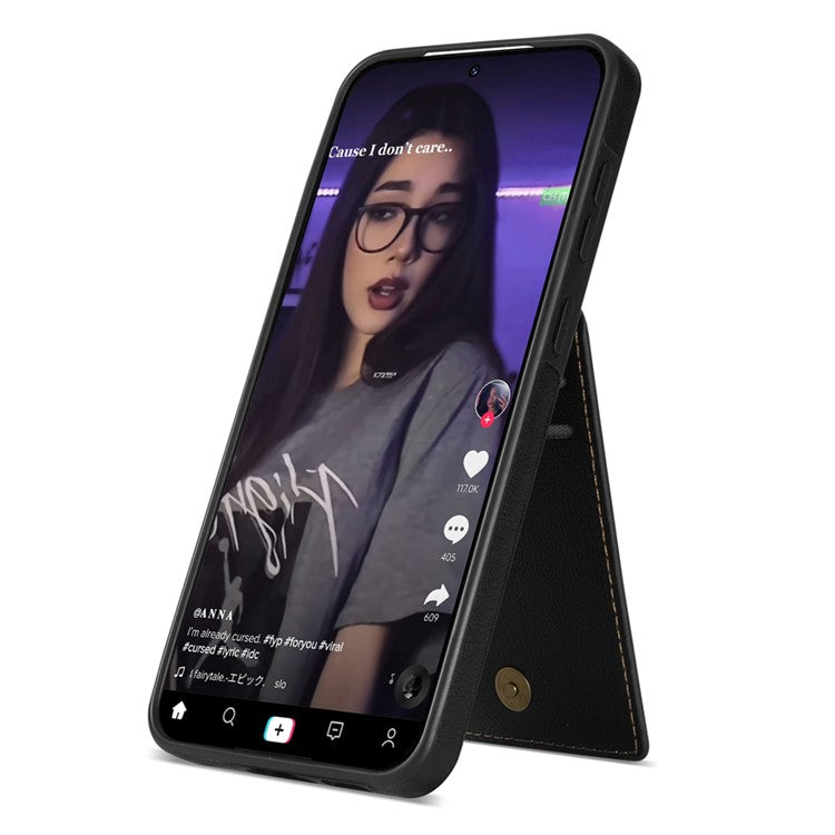 N.BEKUS For Samsung Galaxy S24 FE Case Leather+TPU Kickstand Phone Cover with Card Holder - Black