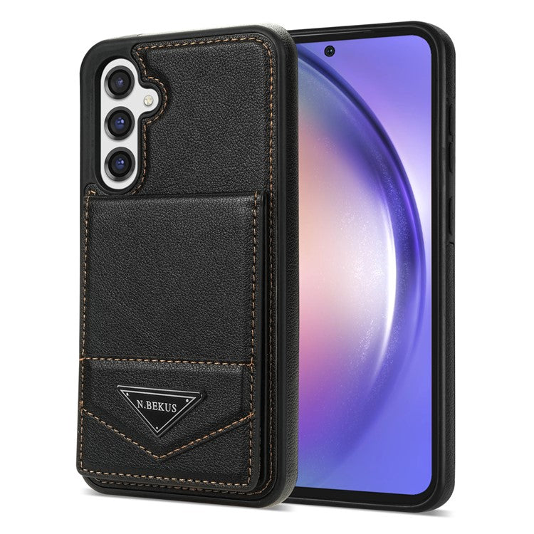 N.BEKUS For Samsung Galaxy S24 FE Case Leather+TPU Kickstand Phone Cover with Card Holder - Black