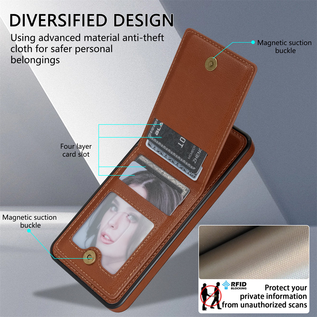 N.BEKUS For Samsung Galaxy A16 5G / 4G Case Leather+TPU Kickstand Phone Cover with Card Holder - Brown