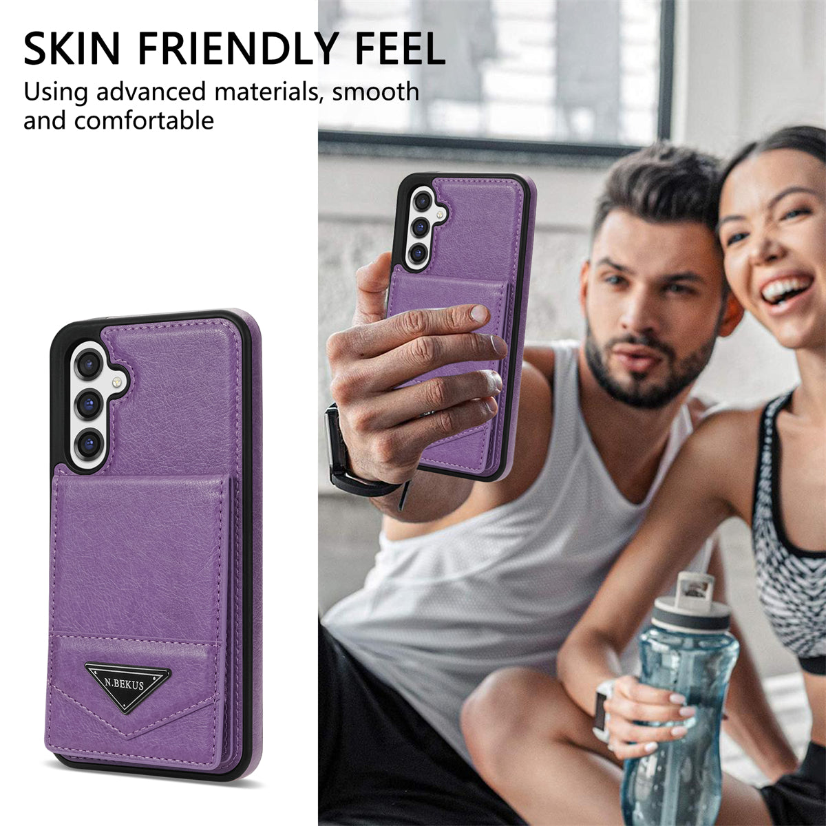 N.BEKUS For Samsung Galaxy A16 5G / 4G Case Leather+TPU Kickstand Phone Cover with Card Holder - Purple