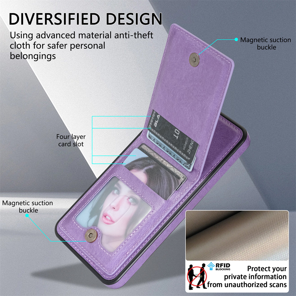 N.BEKUS For Samsung Galaxy A16 5G / 4G Case Leather+TPU Kickstand Phone Cover with Card Holder - Purple