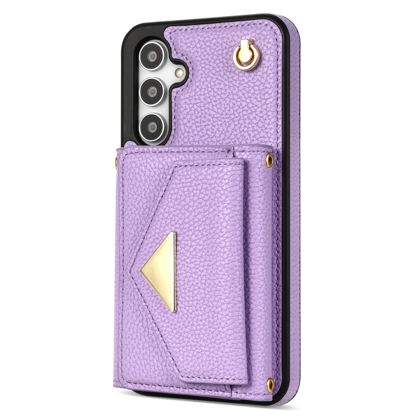 For Samsung Galaxy A16 4G / 5G Case Card Slots PU+TPU Cell Phone Cover with Long Strap - Purple