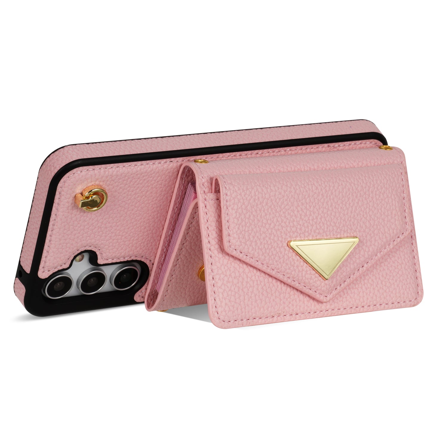 For Samsung Galaxy A16 4G / 5G Case Card Slots PU+TPU Cell Phone Cover with Long Strap - Pink