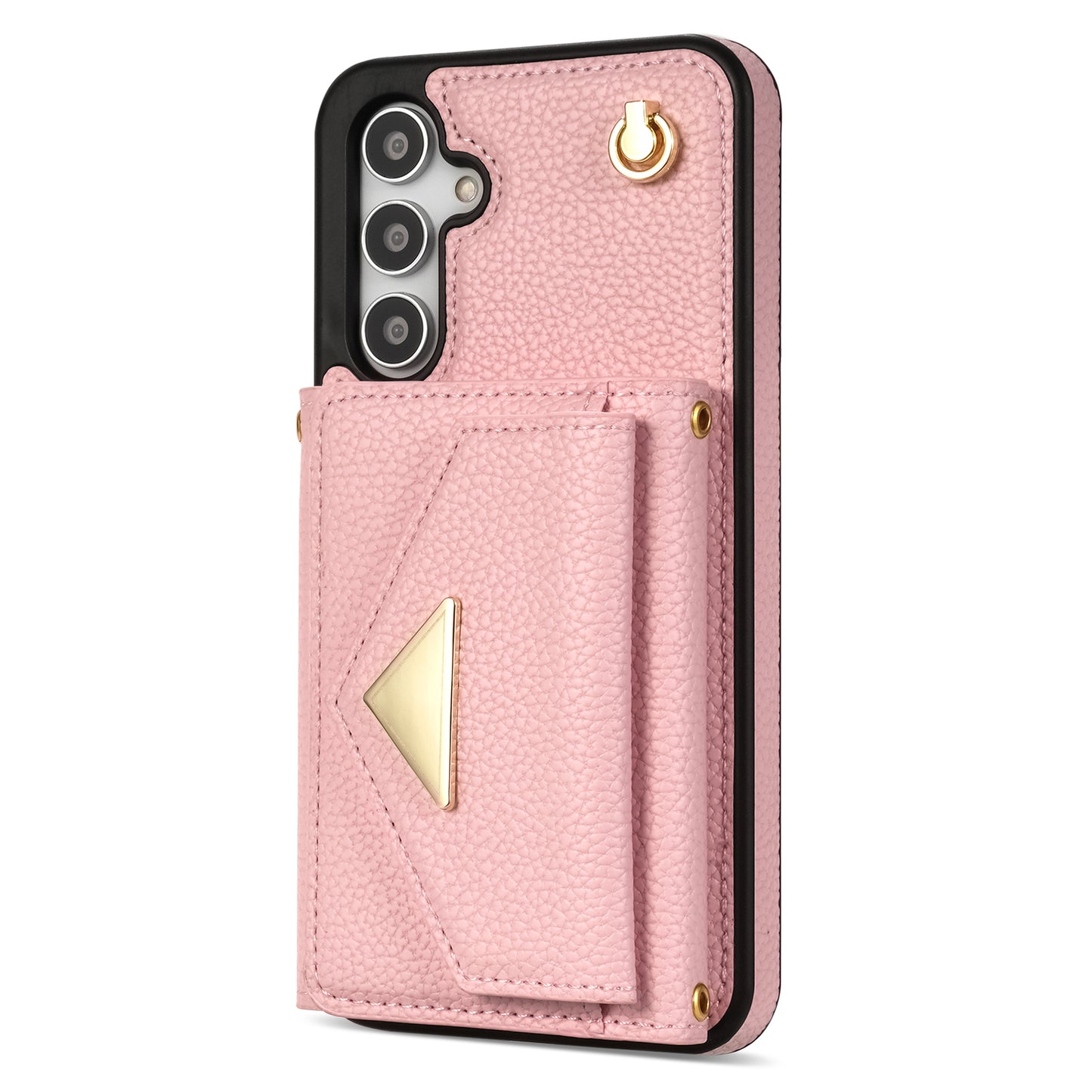 For Samsung Galaxy A16 4G / 5G Case Card Slots PU+TPU Cell Phone Cover with Long Strap - Pink