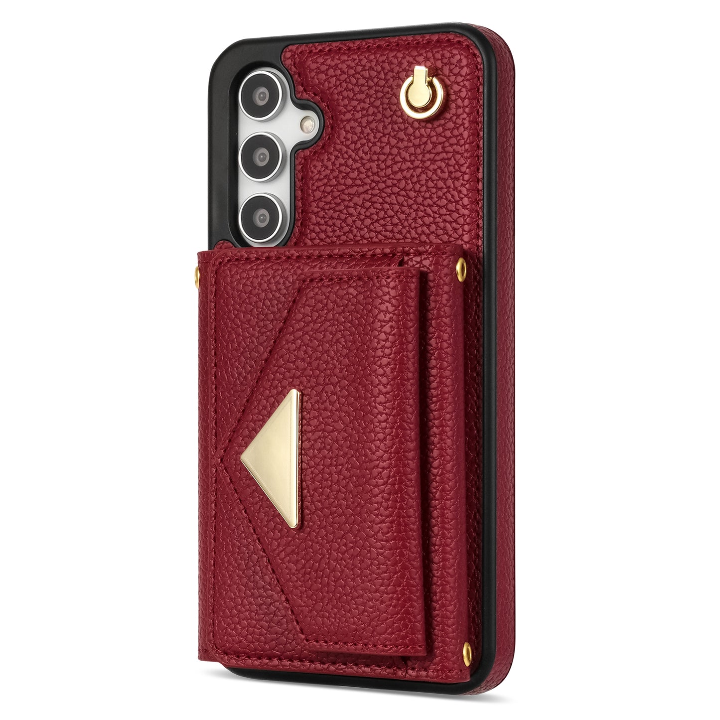 For Samsung Galaxy A16 4G / 5G Case Card Slots PU+TPU Cell Phone Cover with Long Strap - Wine Red