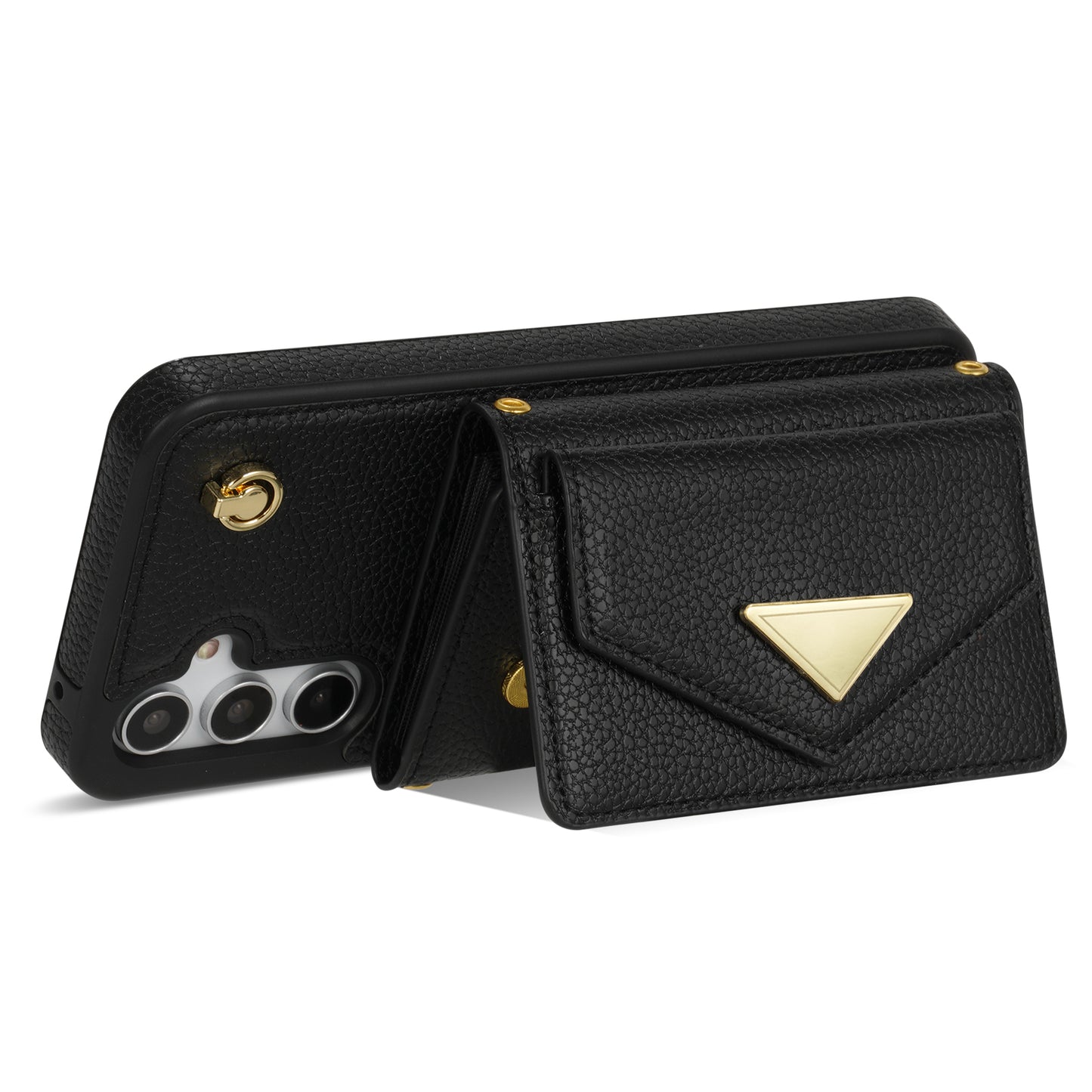 For Samsung Galaxy A16 4G / 5G Case Card Slots PU+TPU Cell Phone Cover with Long Strap - Black