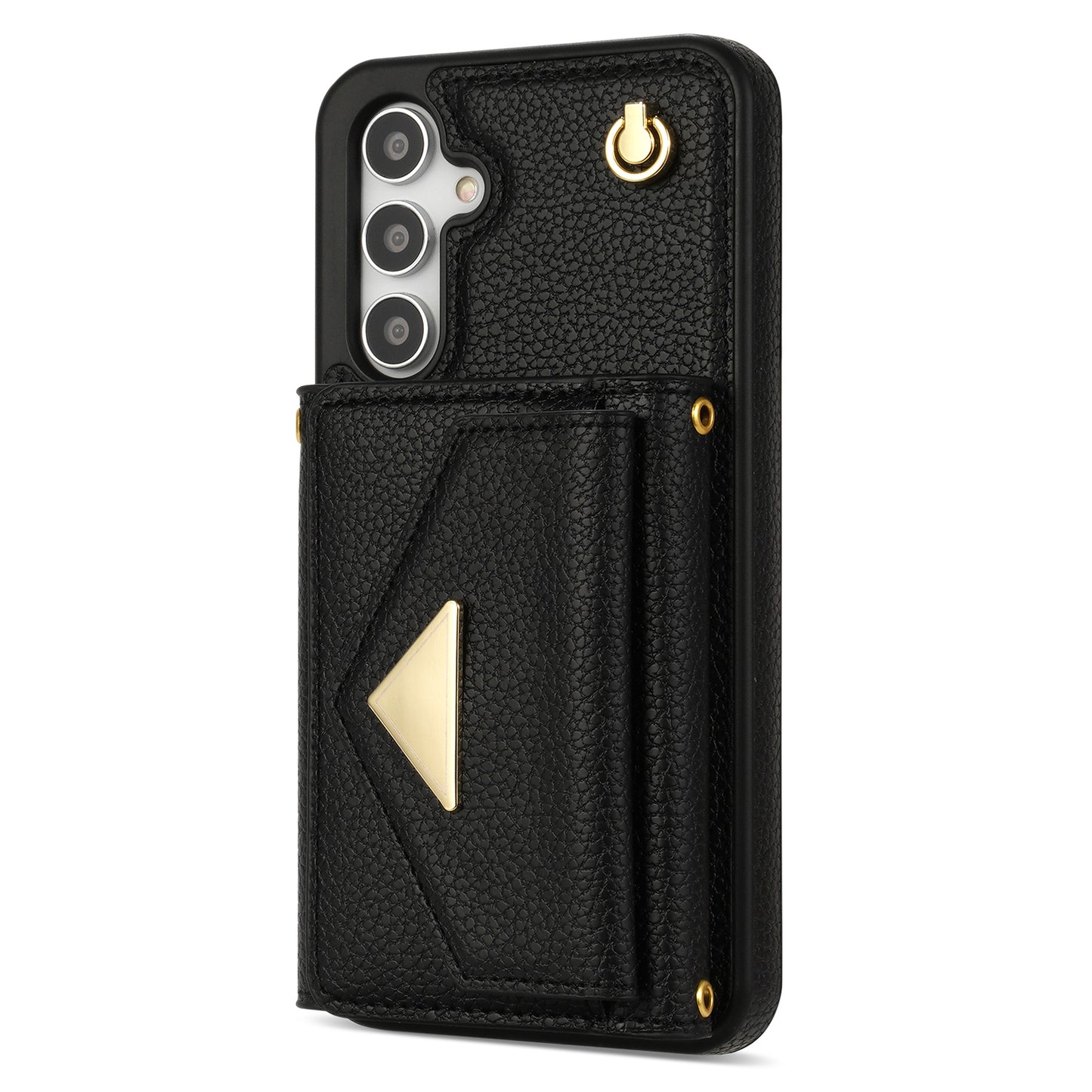 For Samsung Galaxy A16 4G / 5G Case Card Slots PU+TPU Cell Phone Cover with Long Strap - Black