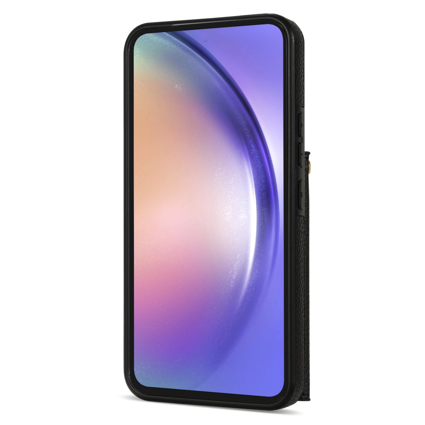 For Samsung Galaxy A16 4G / 5G Case Card Slots PU+TPU Cell Phone Cover with Long Strap - Black