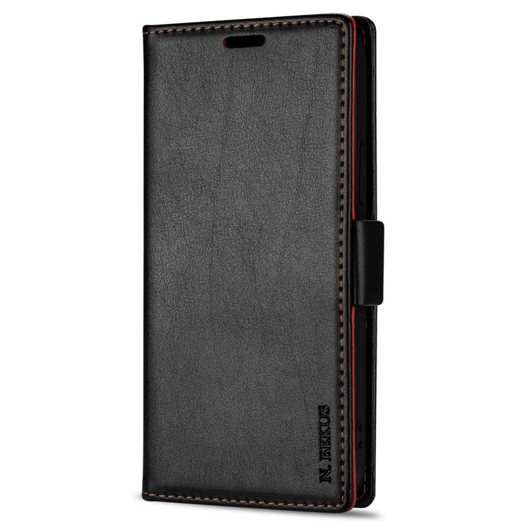 N.BEKUS For Samsung Galaxy S25 Ultra Leather Case Skin Touch Stand Wallet Phone Cover - Black