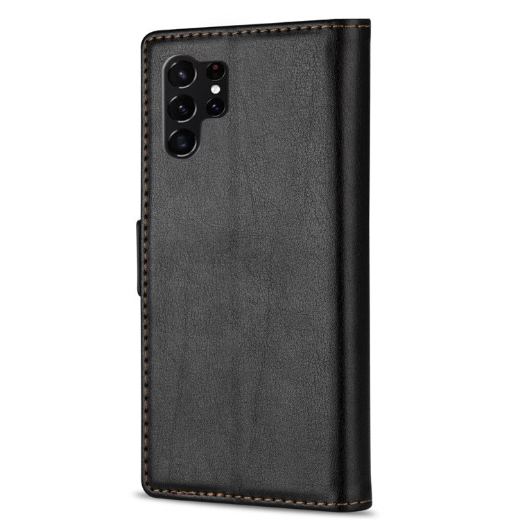 N.BEKUS For Samsung Galaxy S25 Ultra Leather Case Skin Touch Stand Wallet Phone Cover - Black