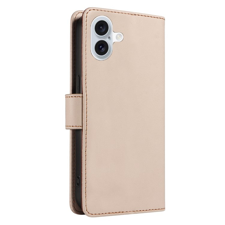 For iPhone 16 Plus Case RFID Blocking PU Leather Wallet Flip Phone Cover with Wrist Strap - Apricot
