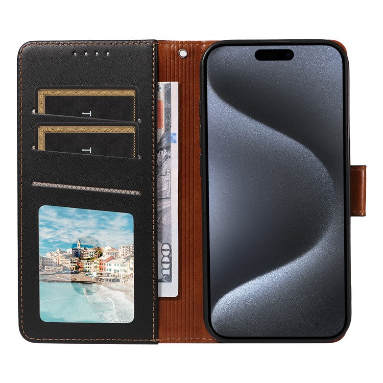 For iPhone 16 Plus Case RFID Blocking PU Leather Wallet Flip Phone Cover with Wrist Strap - Black