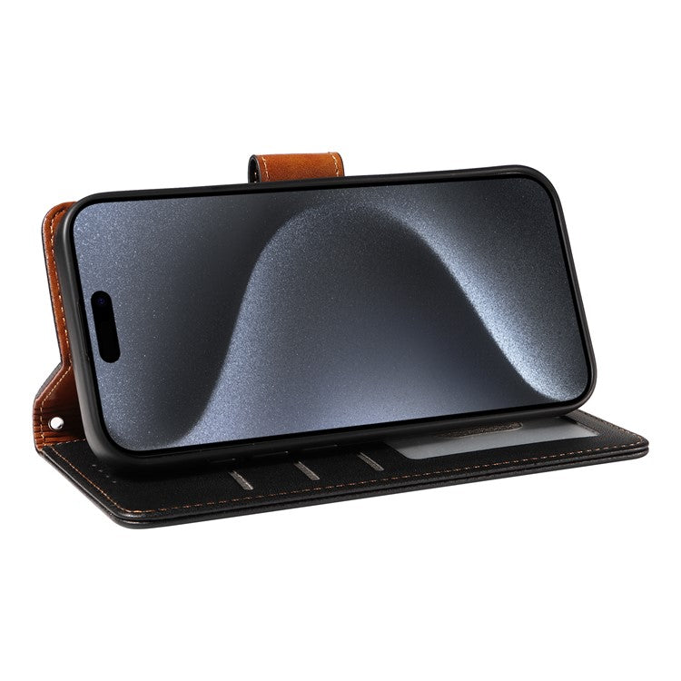 For iPhone 16 Plus Case RFID Blocking PU Leather Wallet Flip Phone Cover with Wrist Strap - Black
