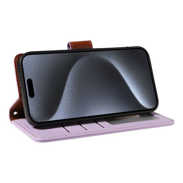 For iPhone 16 Pro Case RFID Blocking PU Leather Wallet Flip Phone Cover with Wrist Strap - Lavender Purple