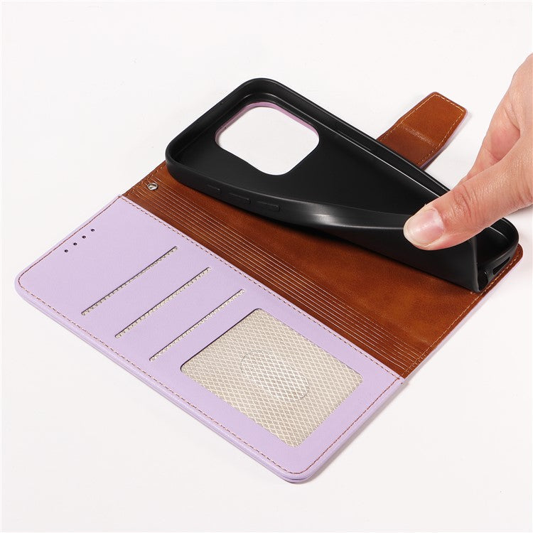 For iPhone 16 Pro Case RFID Blocking PU Leather Wallet Flip Phone Cover with Wrist Strap - Lavender Purple