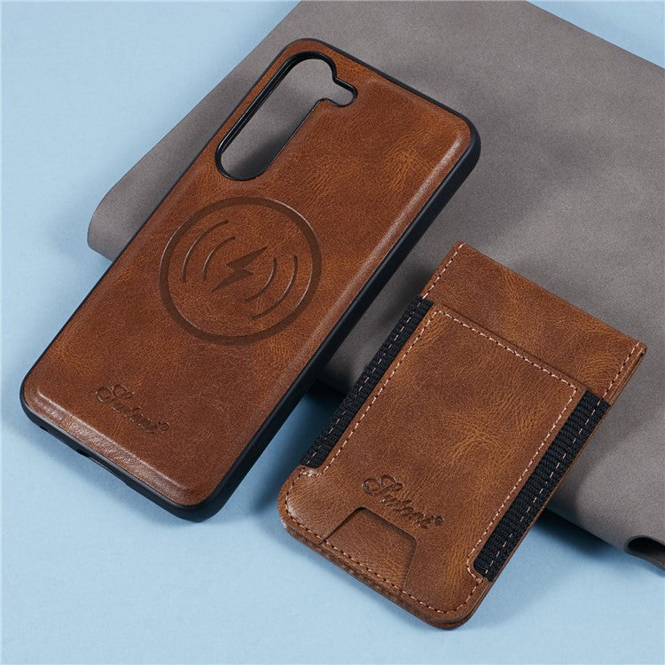 SUTENI H17 For Samsung Galaxy S23+ Case Compatible with MagSafe Card Holder Kickstand Phone Cover - Brown