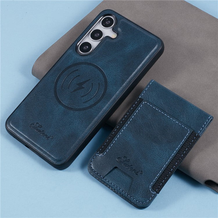 SUTENI H17 For Samsung Galaxy S24+ Case Compatible with MagSafe Card Holder Kickstand Phone Cover - Blue