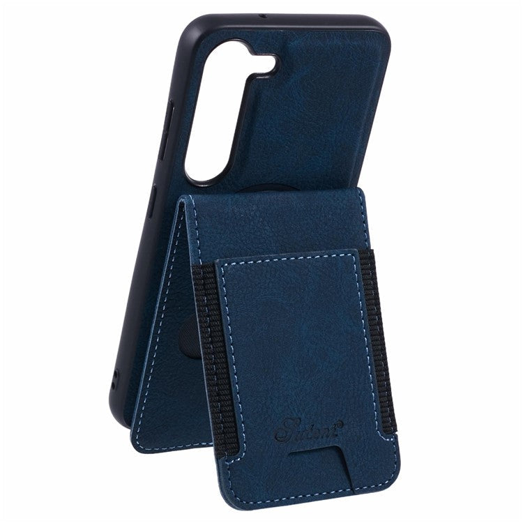 SUTENI H17 For Samsung Galaxy S23+ Magnetic Case Card Slots Leather+TPU Kickstand Phone Cover - Blue
