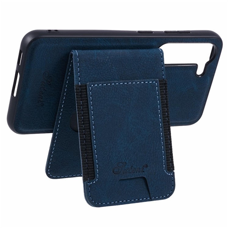 SUTENI H17 For Samsung Galaxy S23+ Magnetic Case Card Slots Leather+TPU Kickstand Phone Cover - Blue