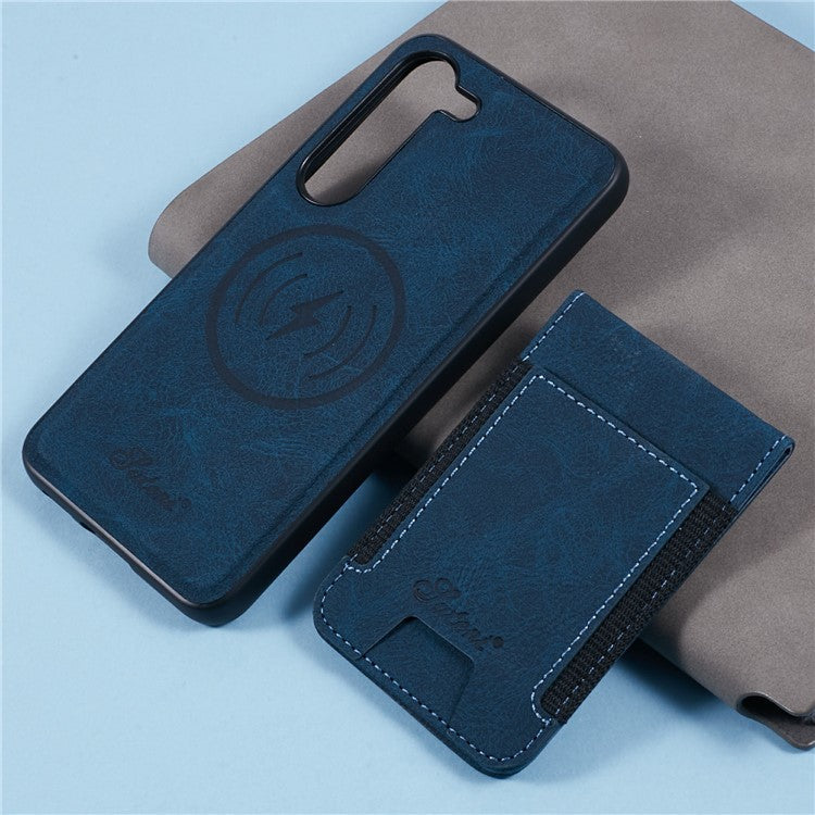 SUTENI H17 For Samsung Galaxy S23+ Magnetic Case Card Slots Leather+TPU Kickstand Phone Cover - Blue