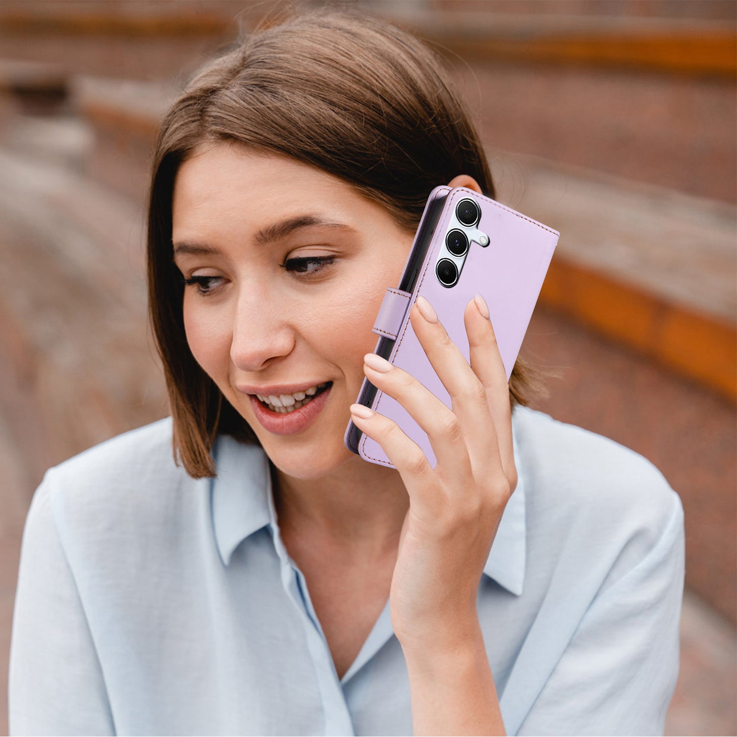 For Samsung Galaxy A16 4G / 5G Case RFID Blocking PU Leather Wallet Flip Phone Cover with Wrist Strap - Lavender Purple