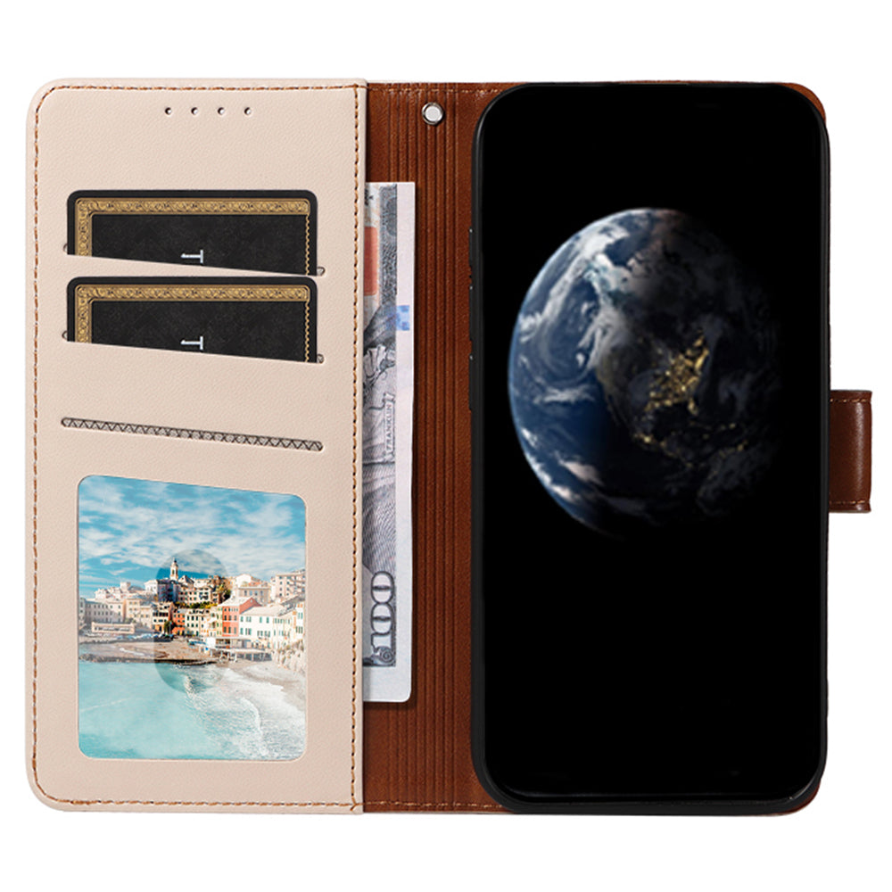 For Samsung Galaxy A16 4G / 5G Case RFID Blocking PU Leather Wallet Flip Phone Cover with Wrist Strap - Apricot