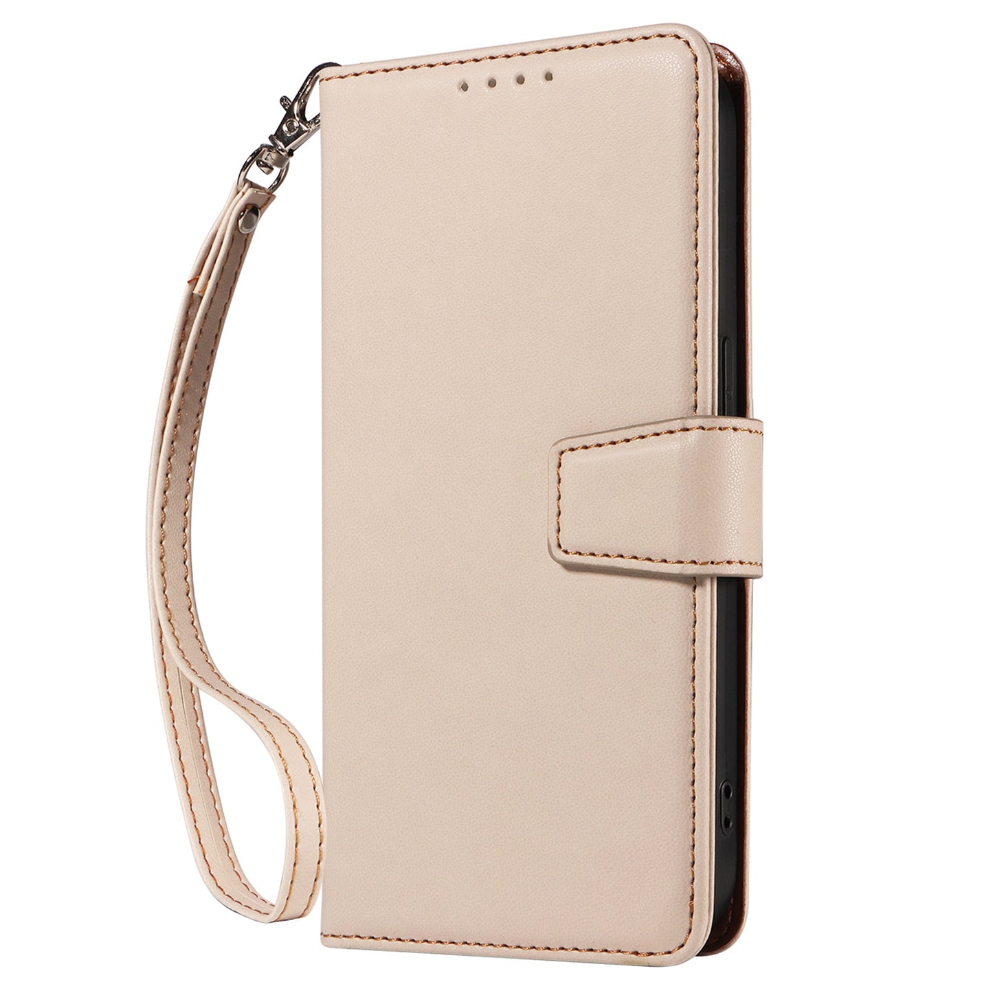 For Samsung Galaxy A16 4G / 5G Case RFID Blocking PU Leather Wallet Flip Phone Cover with Wrist Strap - Apricot