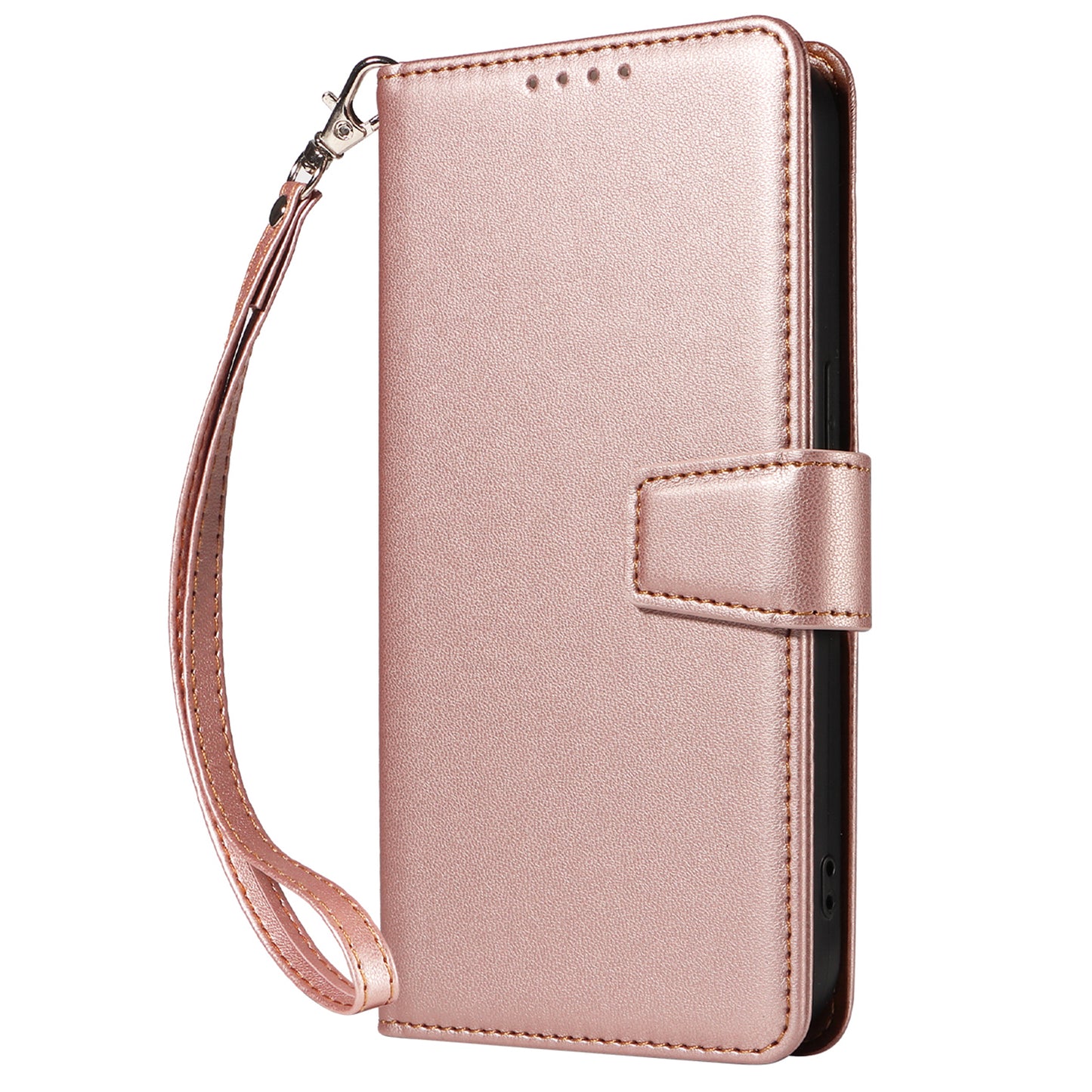 For Samsung Galaxy A16 4G / 5G Case RFID Blocking PU Leather Wallet Flip Phone Cover with Wrist Strap - Rose Gold