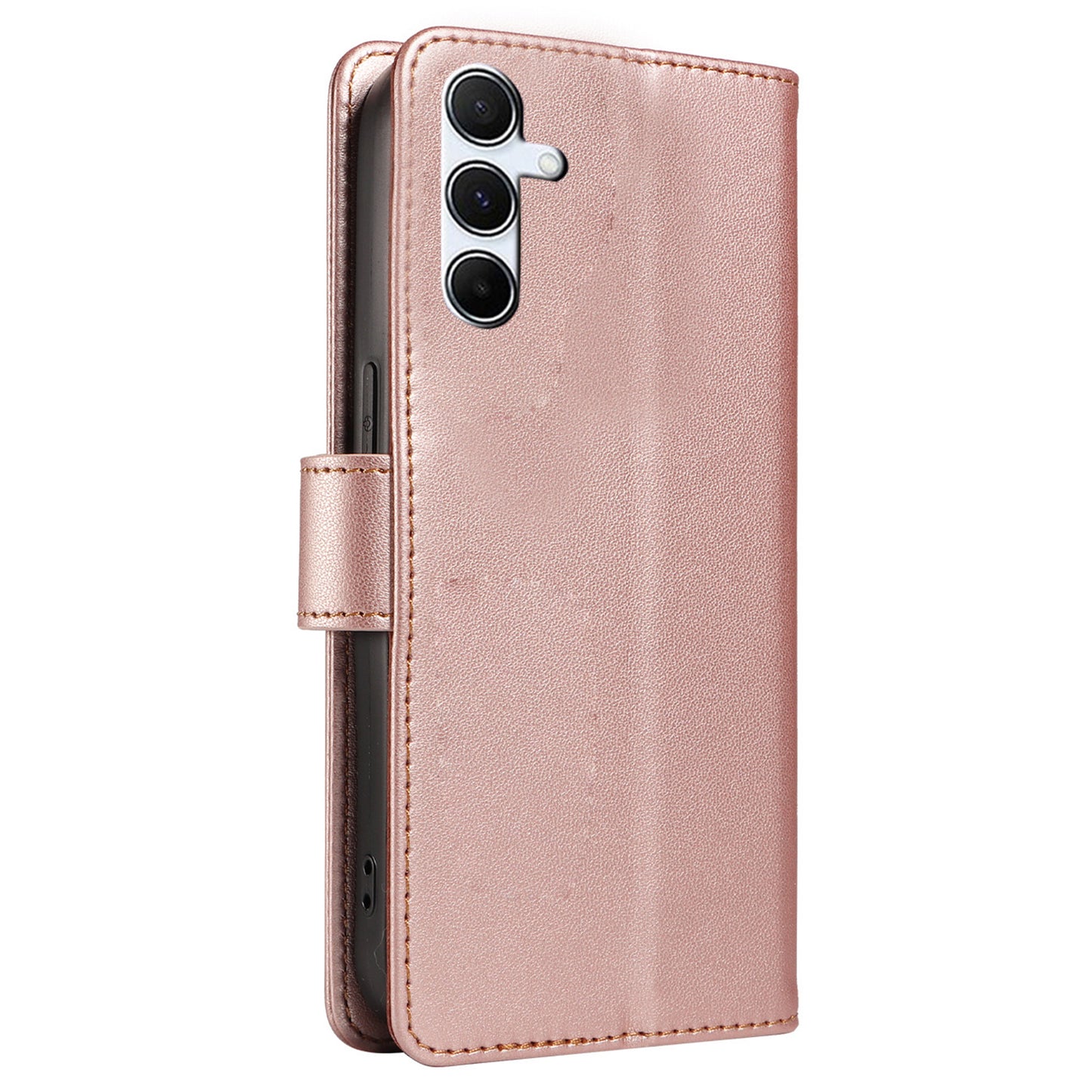 For Samsung Galaxy A16 4G / 5G Case RFID Blocking PU Leather Wallet Flip Phone Cover with Wrist Strap - Rose Gold