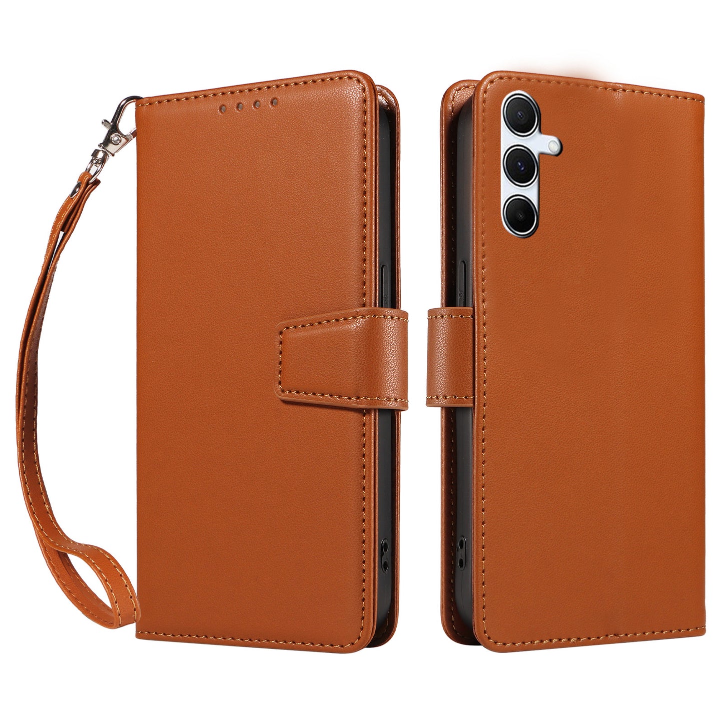 For Samsung Galaxy A16 4G / 5G Case RFID Blocking PU Leather Wallet Flip Phone Cover with Wrist Strap - Light Brown