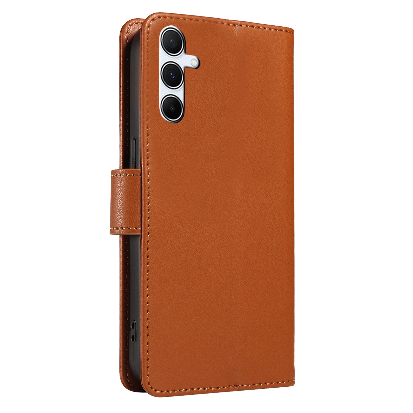 For Samsung Galaxy A16 4G / 5G Case RFID Blocking PU Leather Wallet Flip Phone Cover with Wrist Strap - Light Brown