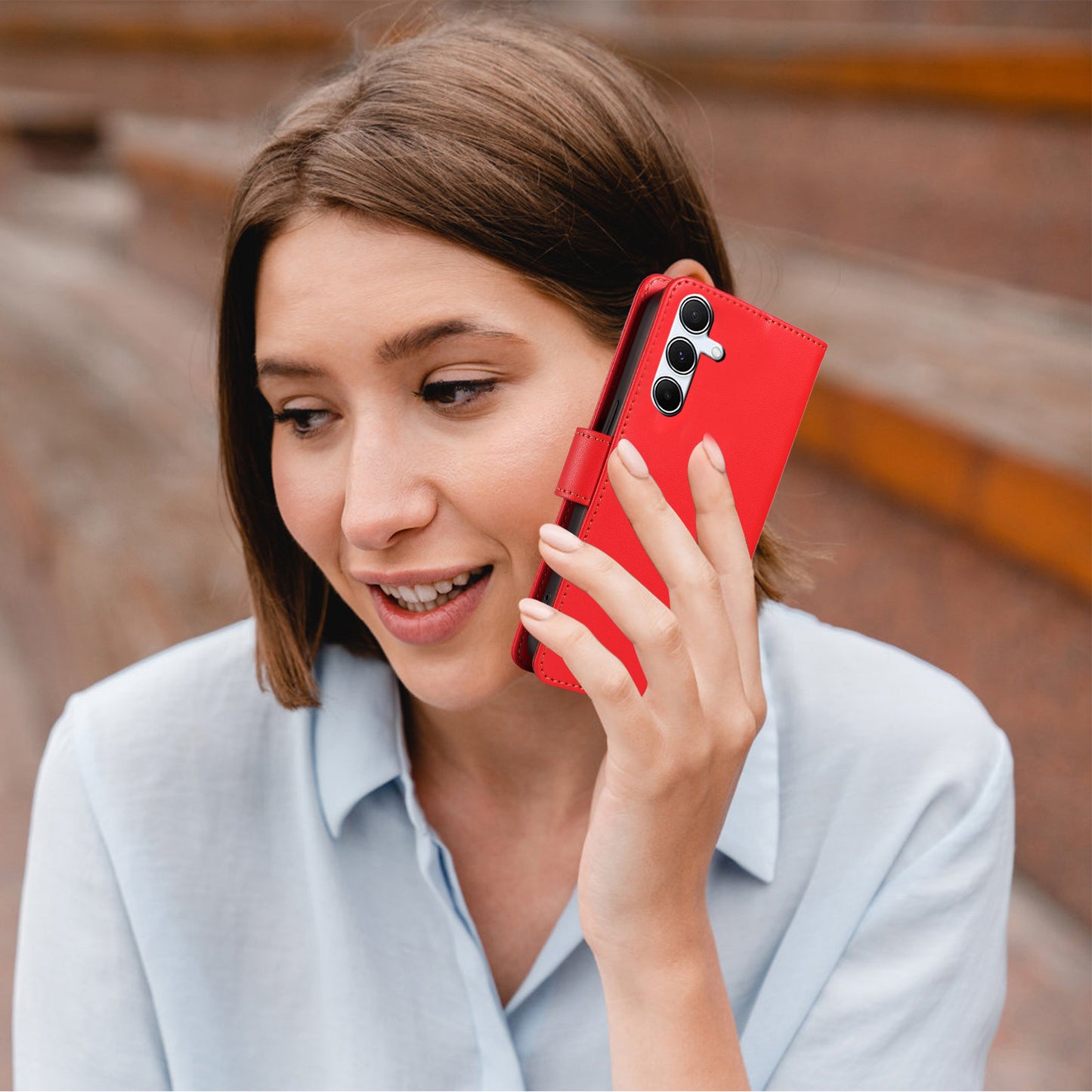 For Samsung Galaxy A16 4G / 5G Case RFID Blocking PU Leather Wallet Flip Phone Cover with Wrist Strap - Red