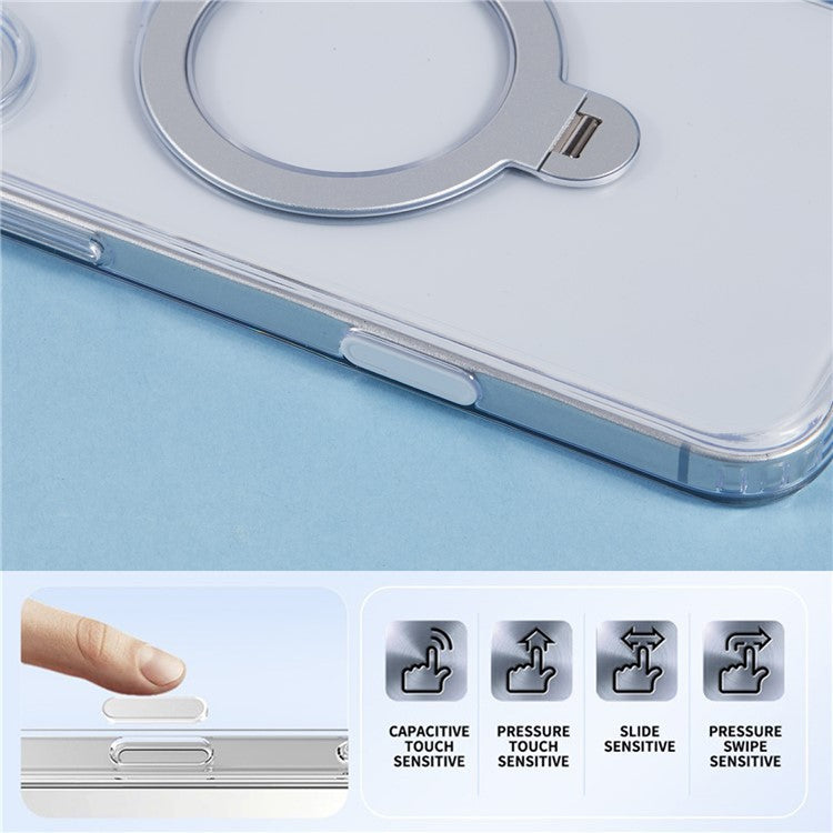 For iPhone 16 Case Magnetic Kickstand PC+TPU Clear Phone Cover with Camera Control Button
