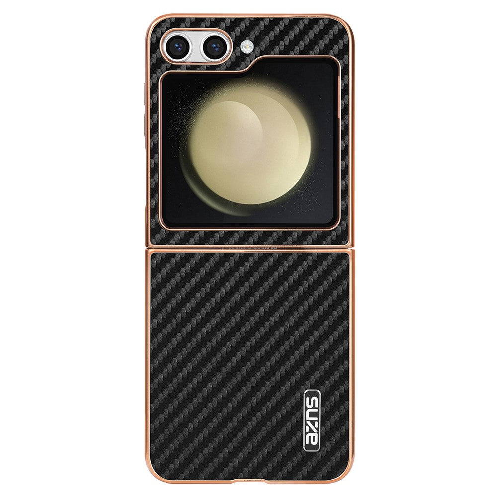 AZNS For Samsung Galaxy Z Flip7 FE 5G / Z Flip6 5G Case Electroplating Carbon Fiber Texture PU+PC Phone Cover - Black