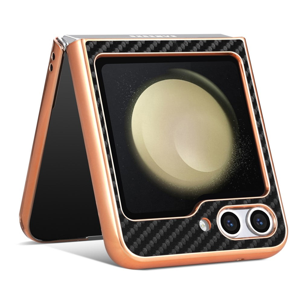AZNS For Samsung Galaxy Z Flip7 FE 5G / Z Flip6 5G Case Electroplating Carbon Fiber Texture PU+PC Phone Cover - Black