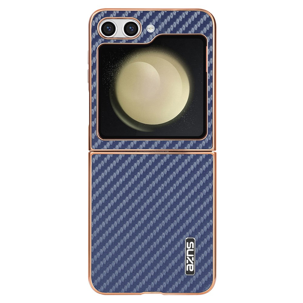 AZNS For Samsung Galaxy Z Flip7 FE 5G / Z Flip6 5G Case Electroplating Carbon Fiber Texture PU+PC Phone Cover - Blue