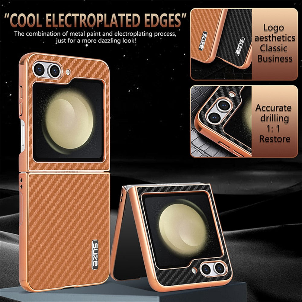 AZNS For Samsung Galaxy Z Flip7 FE 5G / Z Flip6 5G Case Electroplating Carbon Fiber Texture PU+PC Phone Cover - Blue