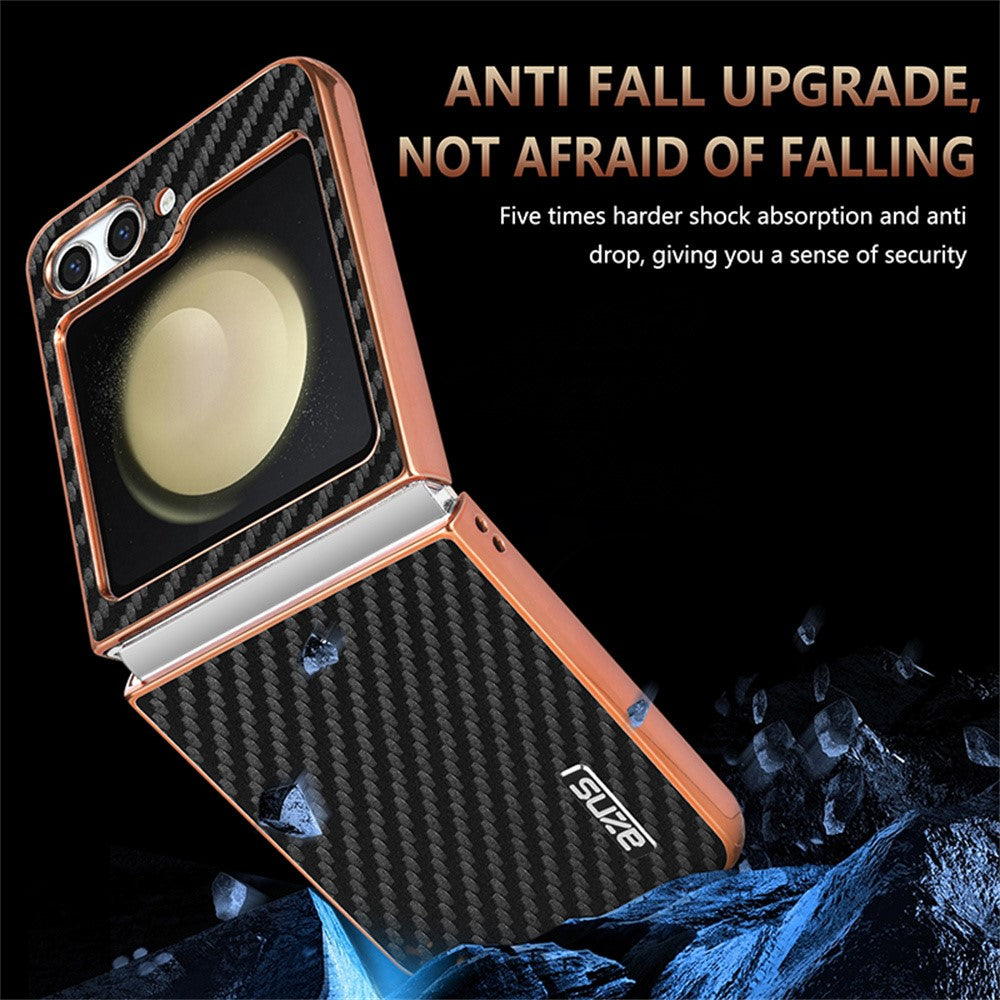 AZNS For Samsung Galaxy Z Flip7 FE 5G / Z Flip6 5G Case Electroplating Carbon Fiber Texture PU+PC Phone Cover - Blue
