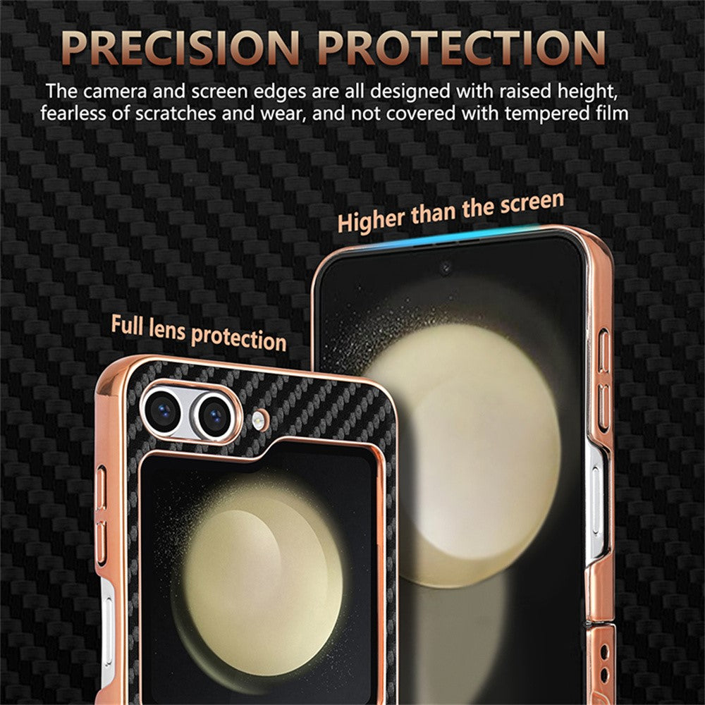 AZNS For Samsung Galaxy Z Flip7 FE 5G / Z Flip6 5G Case Electroplating Carbon Fiber Texture PU+PC Phone Cover - Blue